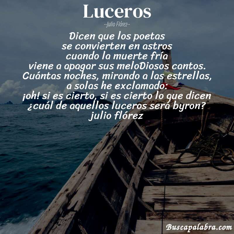 Poema luceros de Julio Flórez con fondo de barca