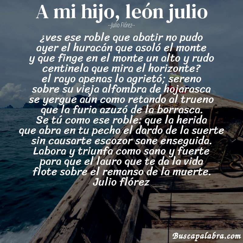 Poema a mi hijo, león julio de Julio Flórez con fondo de barca