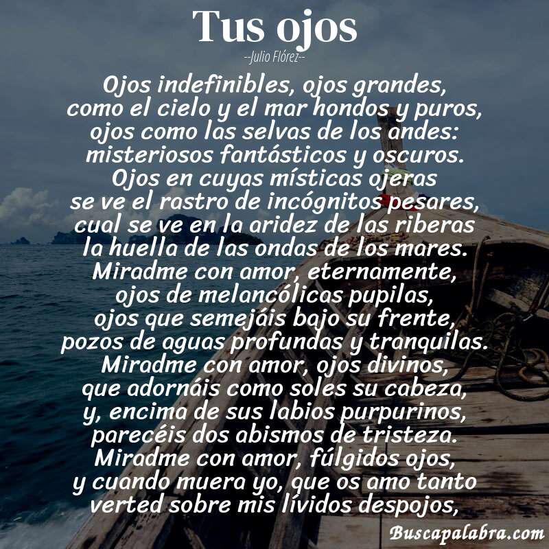 Poema tus ojos de Julio Flórez con fondo de barca