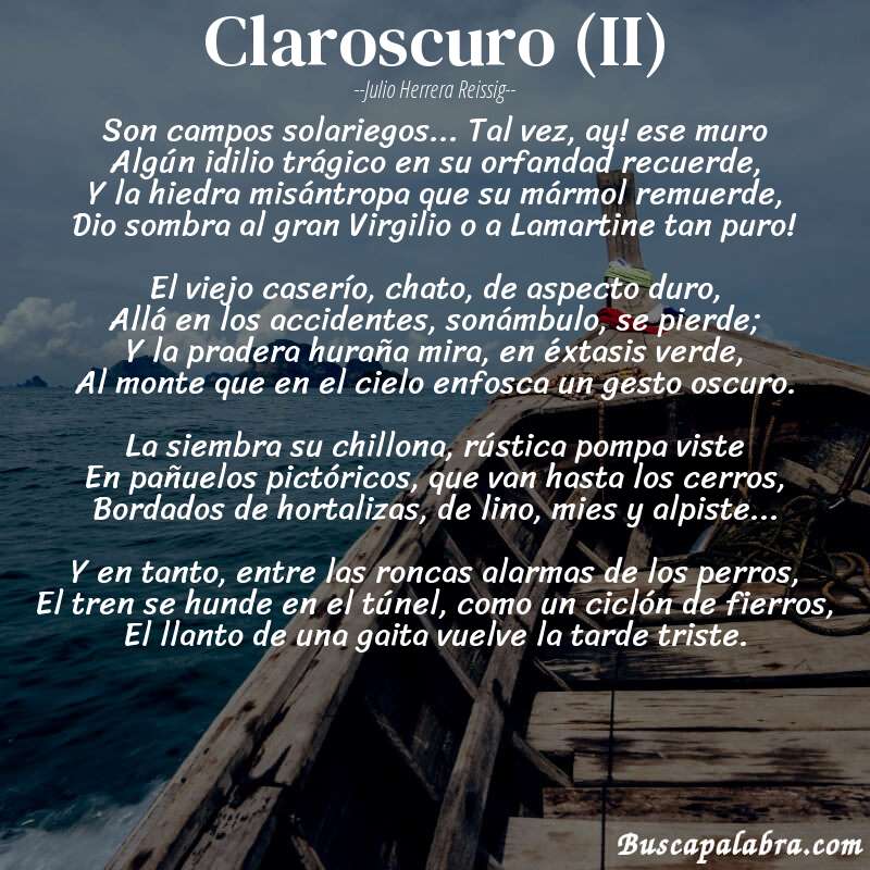 Poema Claroscuro (II) de Julio Herrera Reissig con fondo de barca