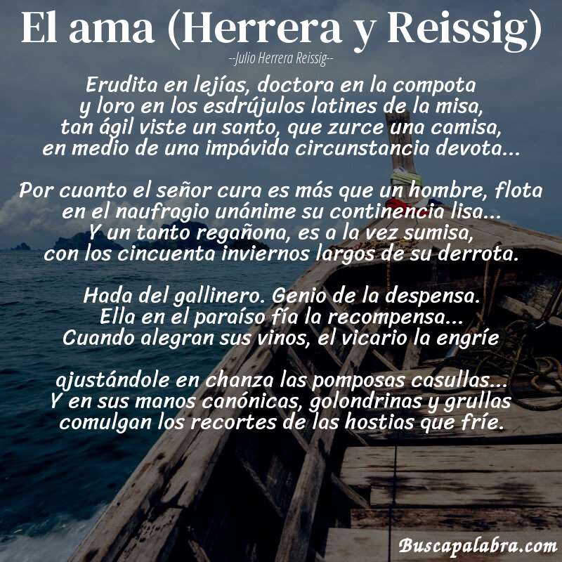 Poema El ama (Herrera y Reissig) de Julio Herrera Reissig con fondo de barca