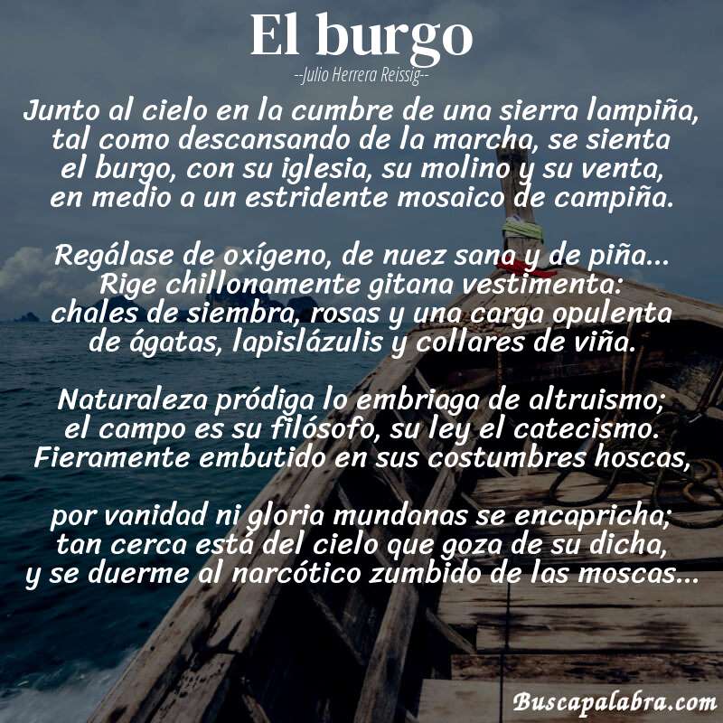 Poema El burgo de Julio Herrera Reissig con fondo de barca