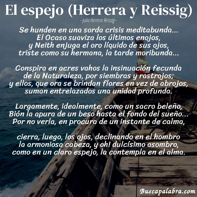 Poema El espejo (Herrera y Reissig) de Julio Herrera Reissig con fondo de barca