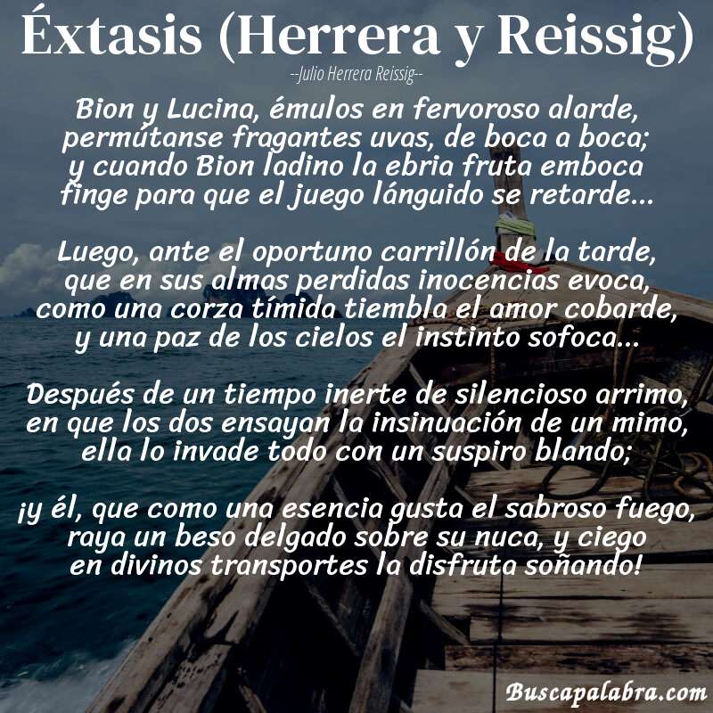 Poema Éxtasis (Herrera y Reissig) de Julio Herrera Reissig con fondo de barca