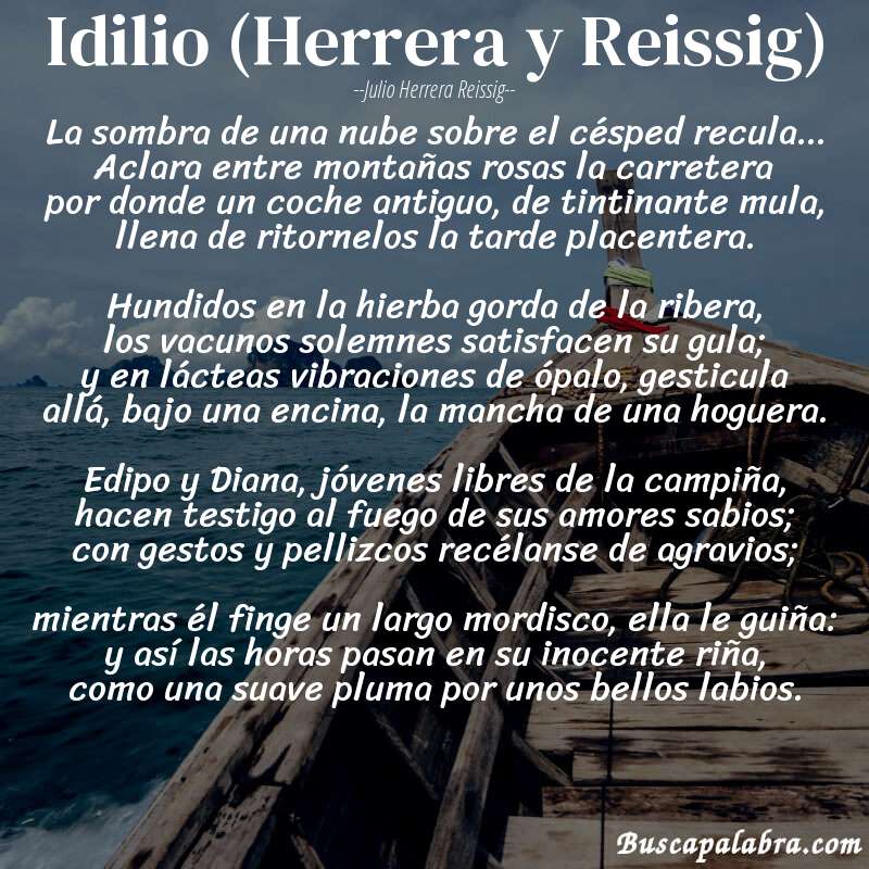 Poema Idilio (Herrera y Reissig) de Julio Herrera Reissig con fondo de barca