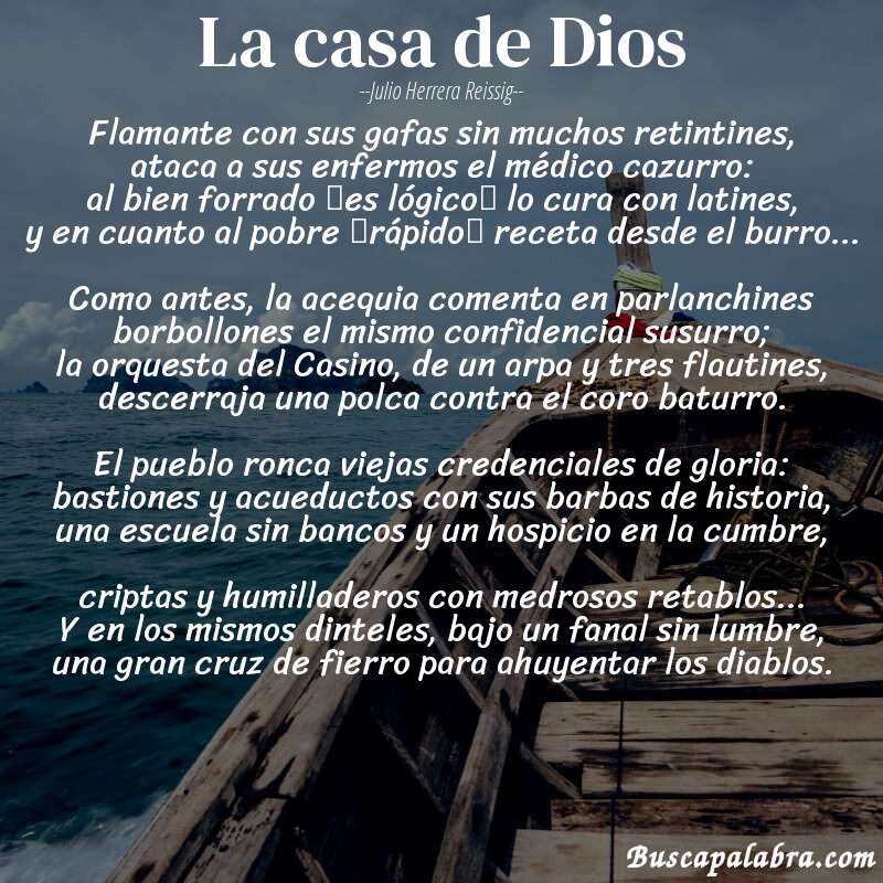 Poema La casa de Dios de Julio Herrera Reissig con fondo de barca