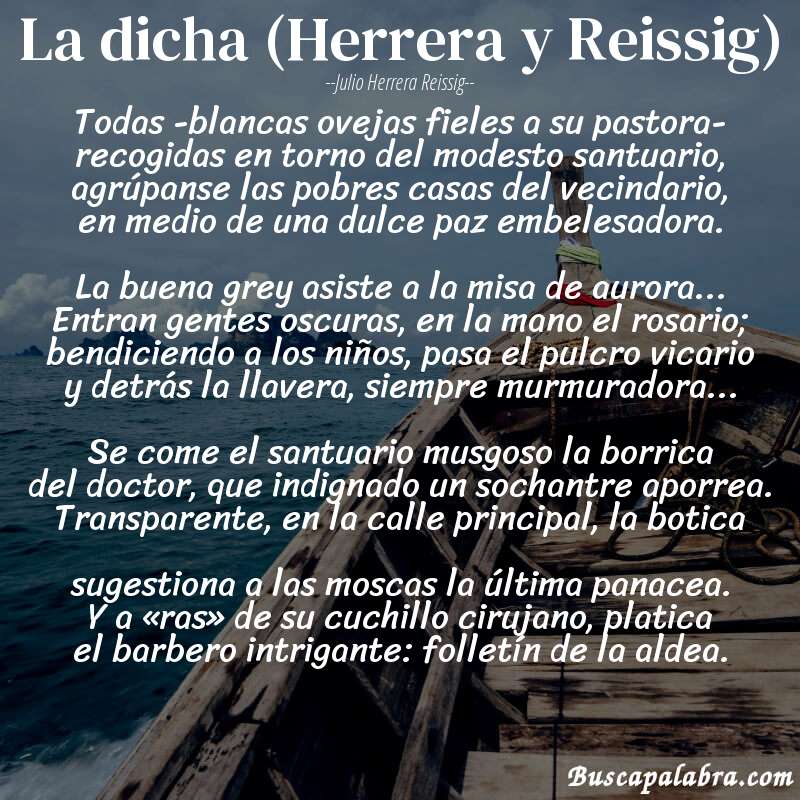 Poema La dicha (Herrera y Reissig) de Julio Herrera Reissig con fondo de barca