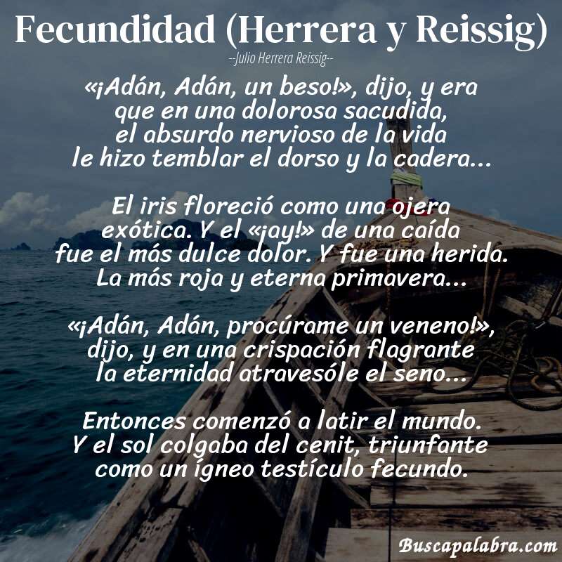 Poema Fecundidad (Herrera y Reissig) de Julio Herrera Reissig con fondo de barca
