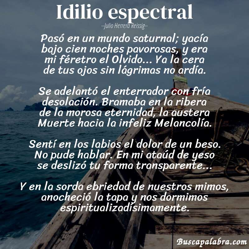 Poema Idilio espectral de Julio Herrera Reissig con fondo de barca