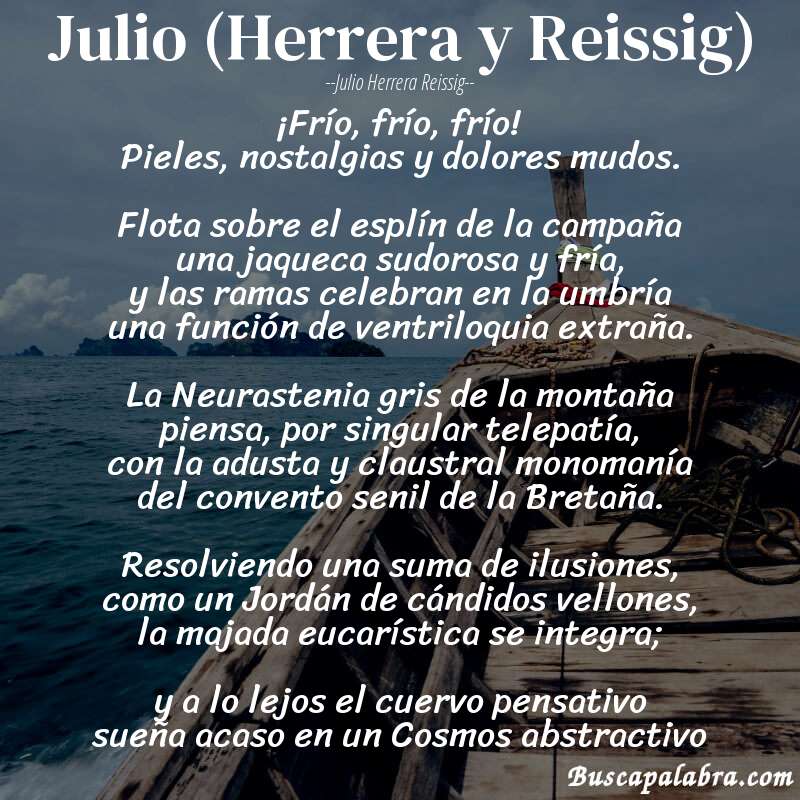 Poema Julio (Herrera y Reissig) de Julio Herrera Reissig con fondo de barca