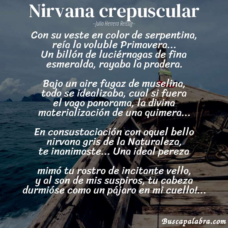 Poema Nirvana crepuscular de Julio Herrera Reissig con fondo de barca