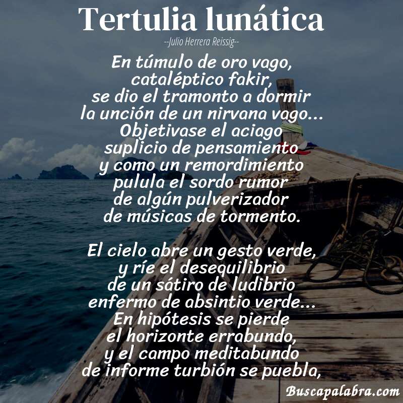 Poema Tertulia lunática de Julio Herrera Reissig con fondo de barca