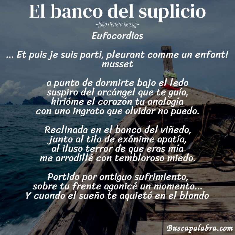 Poema el banco del suplicio de Julio Herrera Reissig con fondo de barca