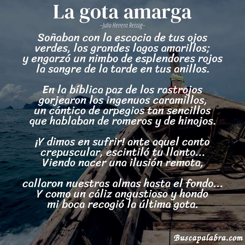 Poema la gota amarga de Julio Herrera Reissig con fondo de barca