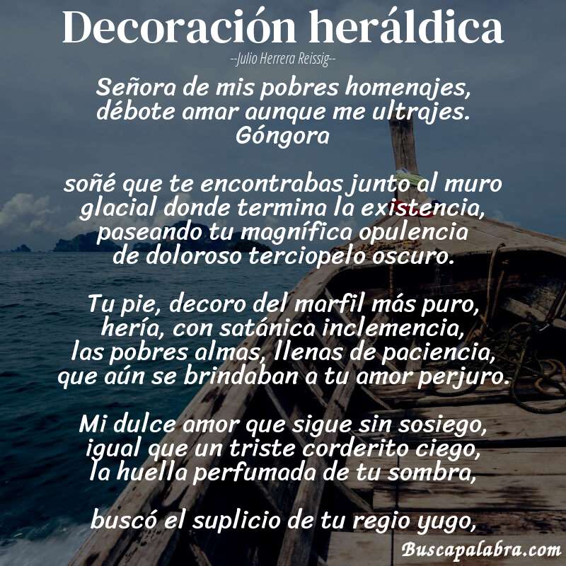 Poema decoración heráldica de Julio Herrera Reissig con fondo de barca