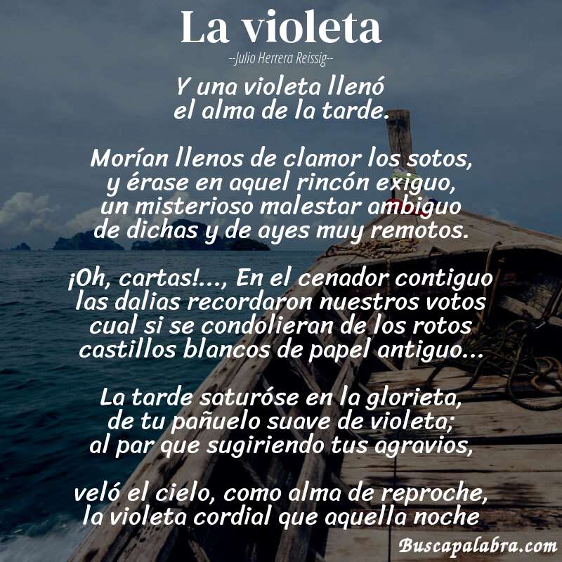 Poema la violeta de Julio Herrera Reissig con fondo de barca