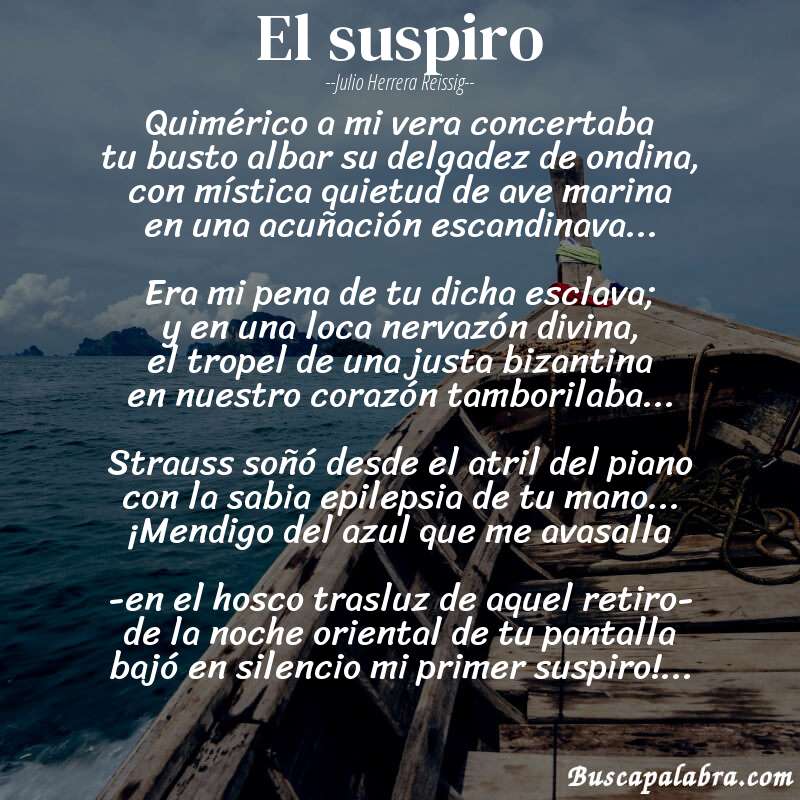 Poema el suspiro de Julio Herrera Reissig con fondo de barca