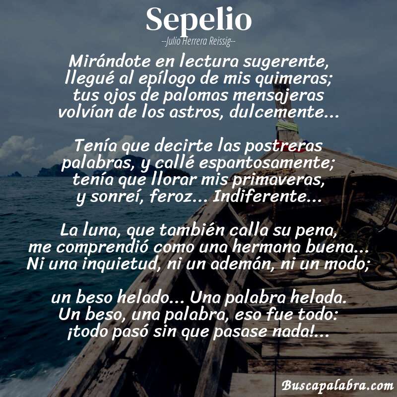 Poema sepelio de Julio Herrera Reissig con fondo de barca