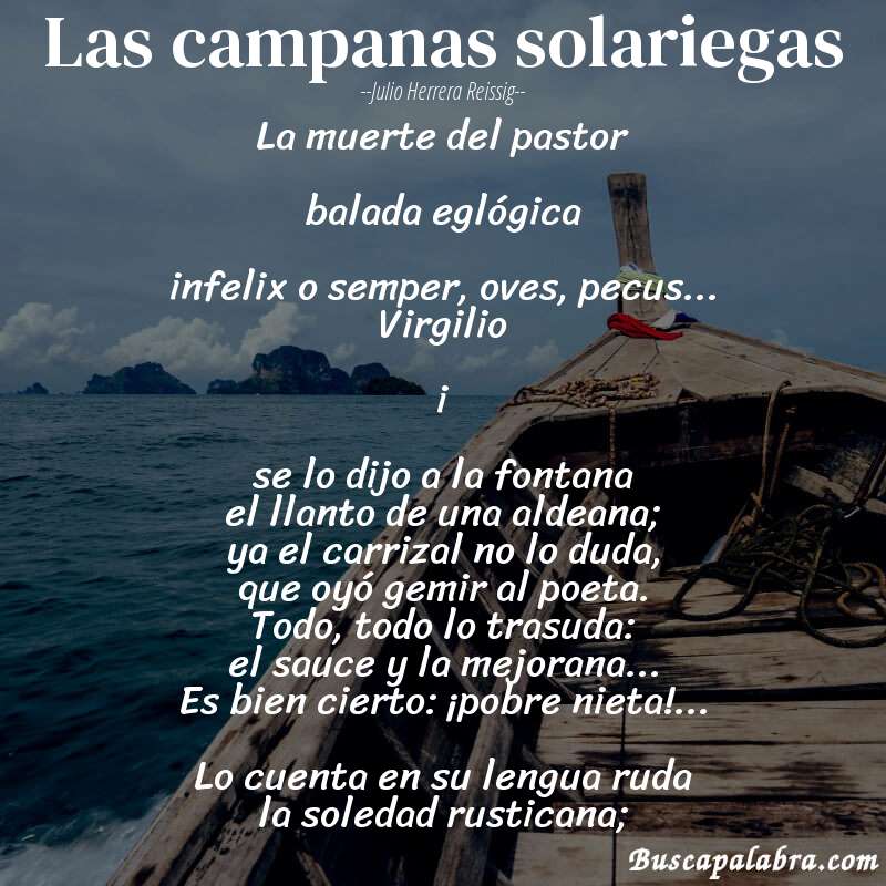 Poema las campanas solariegas de Julio Herrera Reissig con fondo de barca