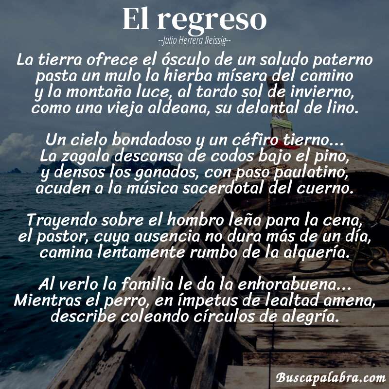 Poema el regreso de Julio Herrera Reissig con fondo de barca
