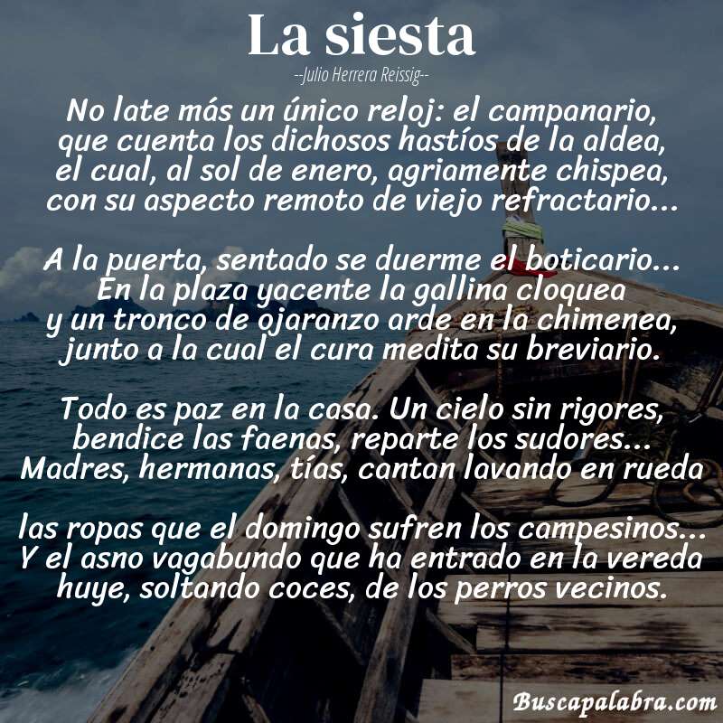 Poema la siesta de Julio Herrera Reissig con fondo de barca