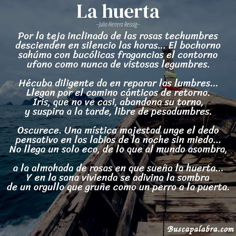 Poema la huerta de Julio Herrera Reissig con fondo de barca