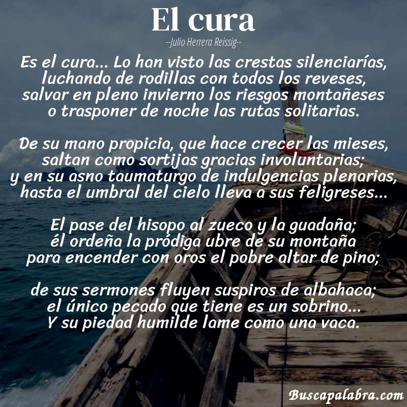 Poema el cura de Julio Herrera Reissig con fondo de barca