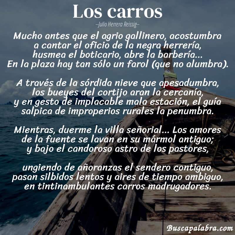 Poema los carros de Julio Herrera Reissig con fondo de barca
