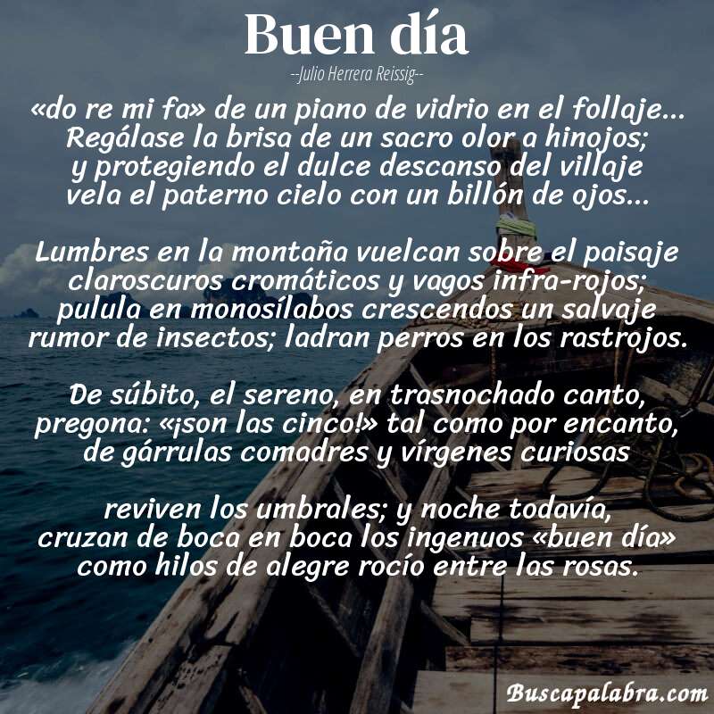 Poema buen día de Julio Herrera Reissig con fondo de barca