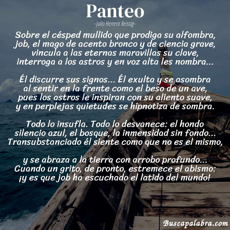 Poema panteo de Julio Herrera Reissig con fondo de barca