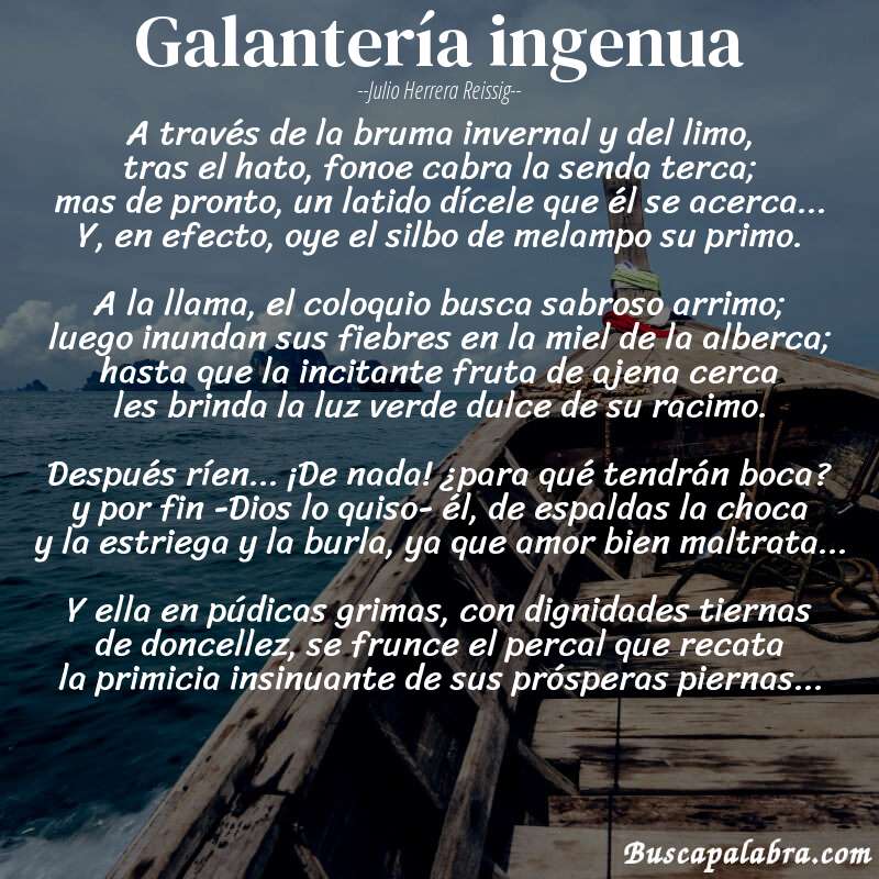 Poema galantería ingenua de Julio Herrera Reissig con fondo de barca