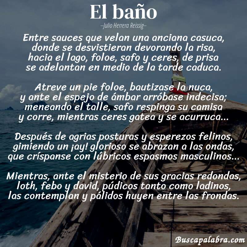 Poema el baño de Julio Herrera Reissig con fondo de barca