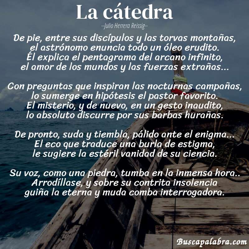 Poema la cátedra de Julio Herrera Reissig con fondo de barca