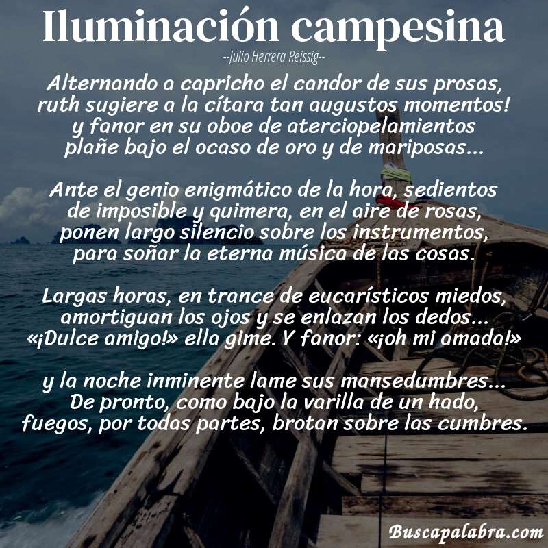 Poema iluminación campesina de Julio Herrera Reissig con fondo de barca