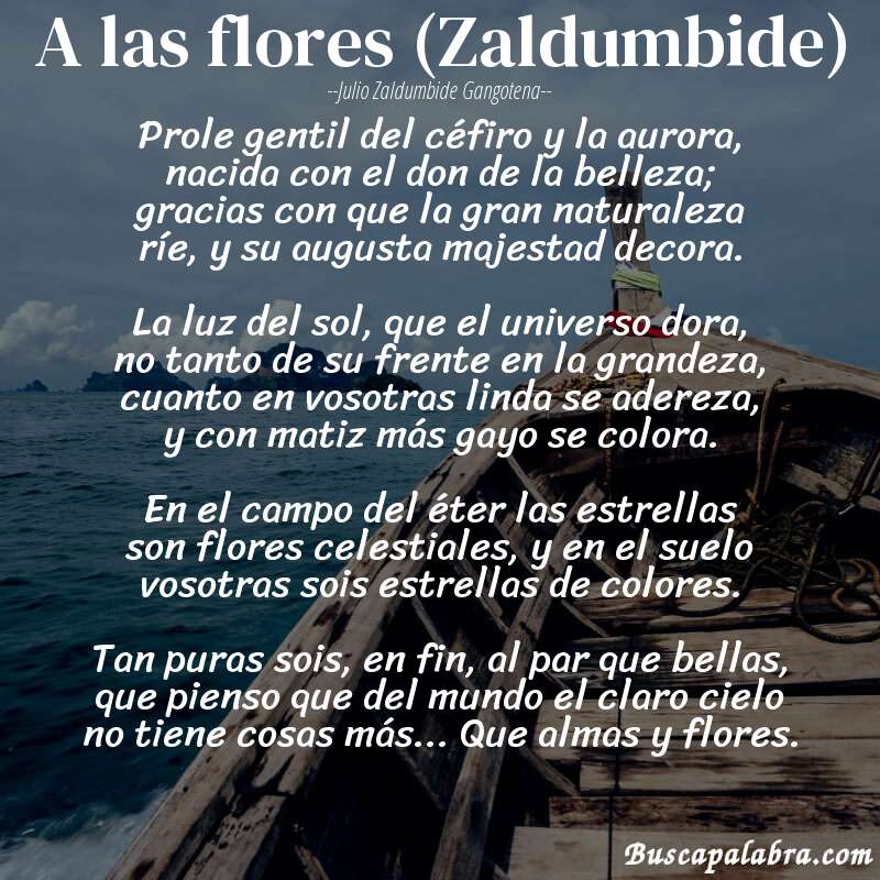 Poema A las flores (Zaldumbide) de Julio Zaldumbide Gangotena con fondo de barca