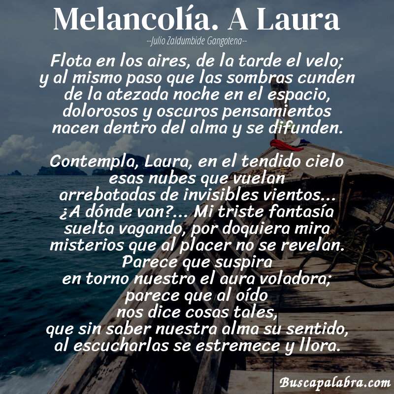 Poema Melancolía. A Laura de Julio Zaldumbide Gangotena con fondo de barca