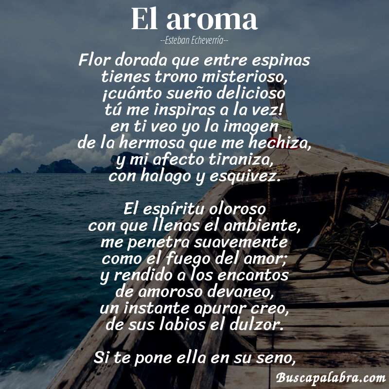 Poema el aroma de Esteban Echeverría con fondo de barca