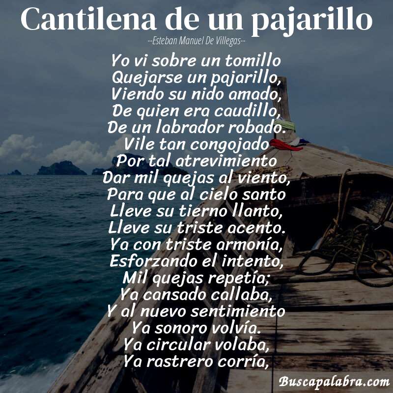 Poema Cantilena de un pajarillo de Esteban Manuel de Villegas con fondo de barca