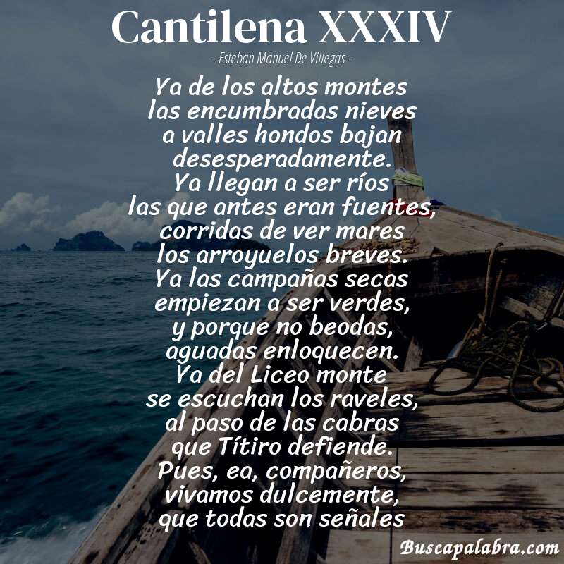 Poema Cantilena XXXIV de Esteban Manuel de Villegas con fondo de barca