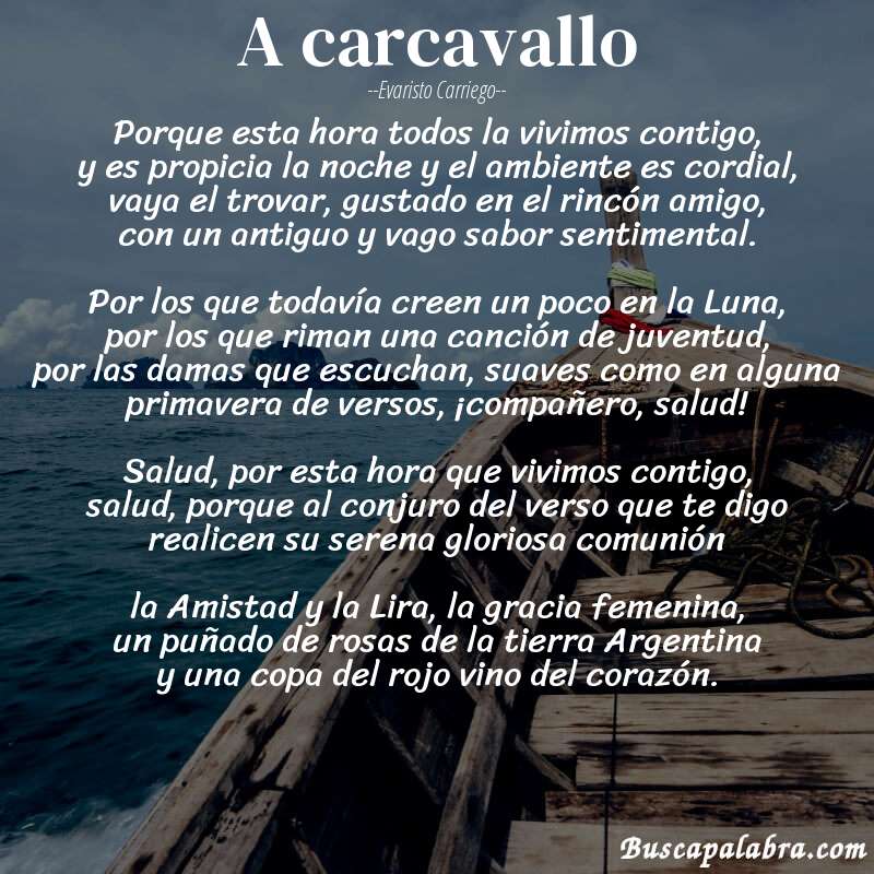 Poema A carcavallo de Evaristo Carriego con fondo de barca