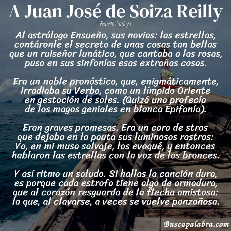 Poema A Juan José de Soiza Reilly de Evaristo Carriego con fondo de barca