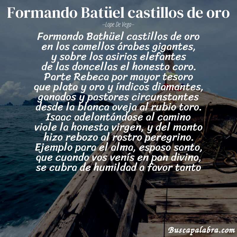 Poema Formando Batüel castillos de oro de Lope de Vega con fondo de barca