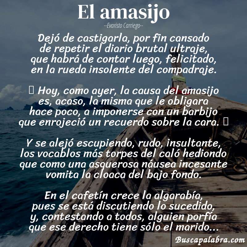 Poema El amasijo de Evaristo Carriego con fondo de barca