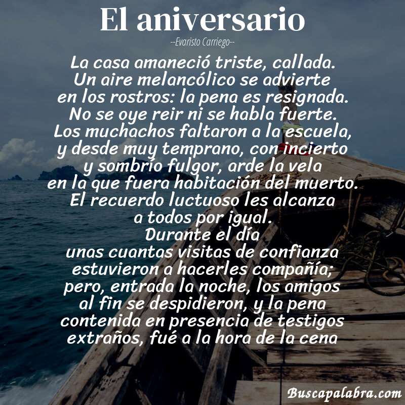 Poema El aniversario de Evaristo Carriego con fondo de barca