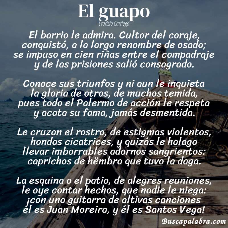 Poema El guapo de Evaristo Carriego con fondo de barca