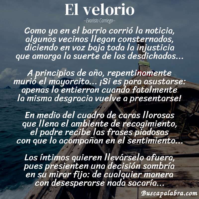 Poema El velorio de Evaristo Carriego con fondo de barca