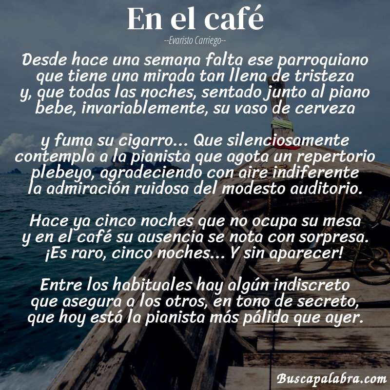 Poema En el café de Evaristo Carriego con fondo de barca