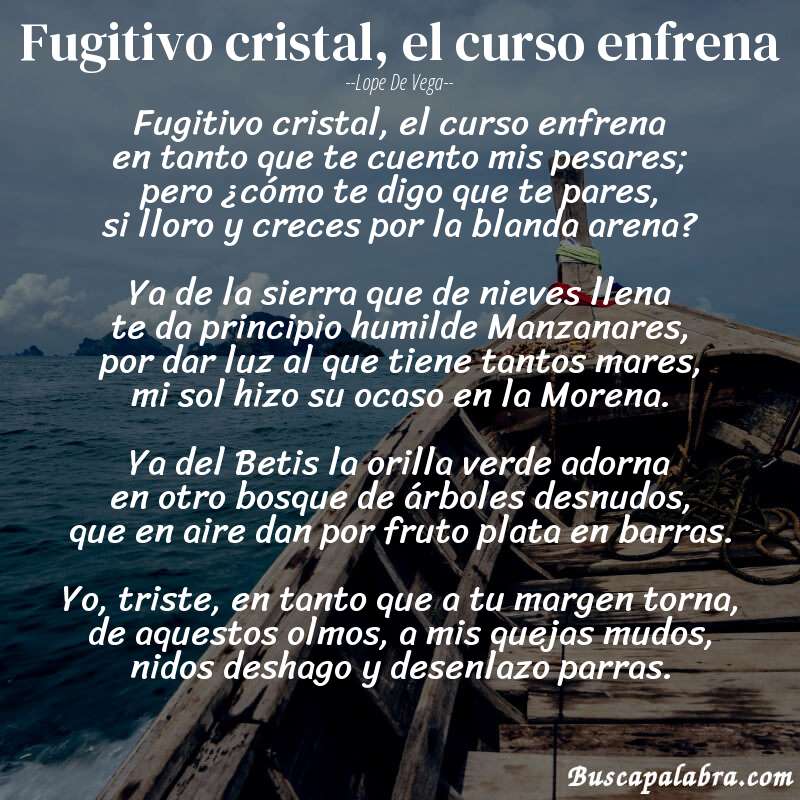 Poema Fugitivo cristal, el curso enfrena de Lope de Vega con fondo de barca