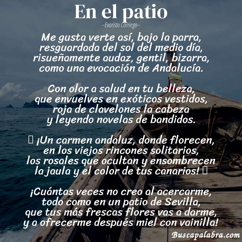 Poema En el patio de Evaristo Carriego con fondo de barca