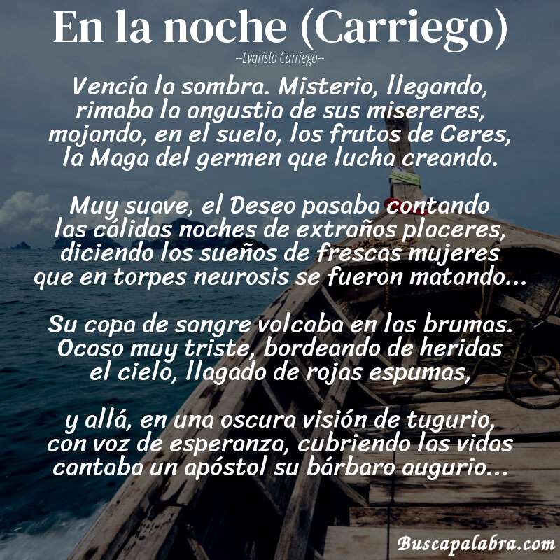 Poema En la noche (Carriego) de Evaristo Carriego con fondo de barca